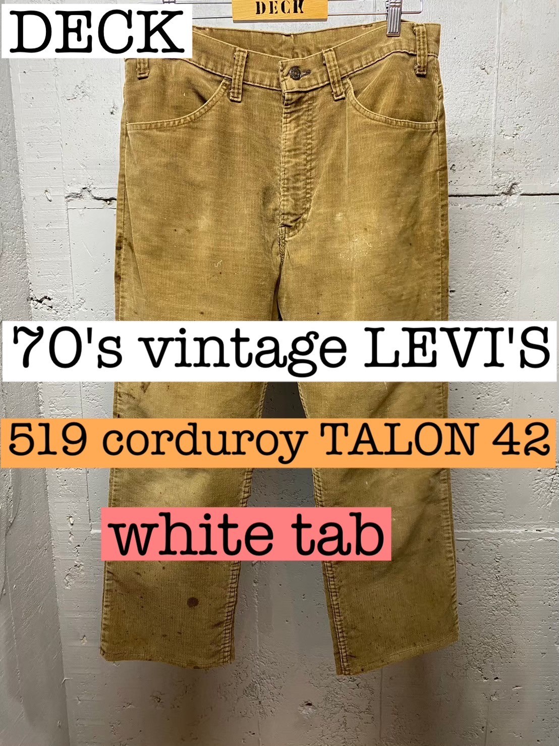 70s vintage LEVI'S 519 白タブ コーデュロイパンツ タロン