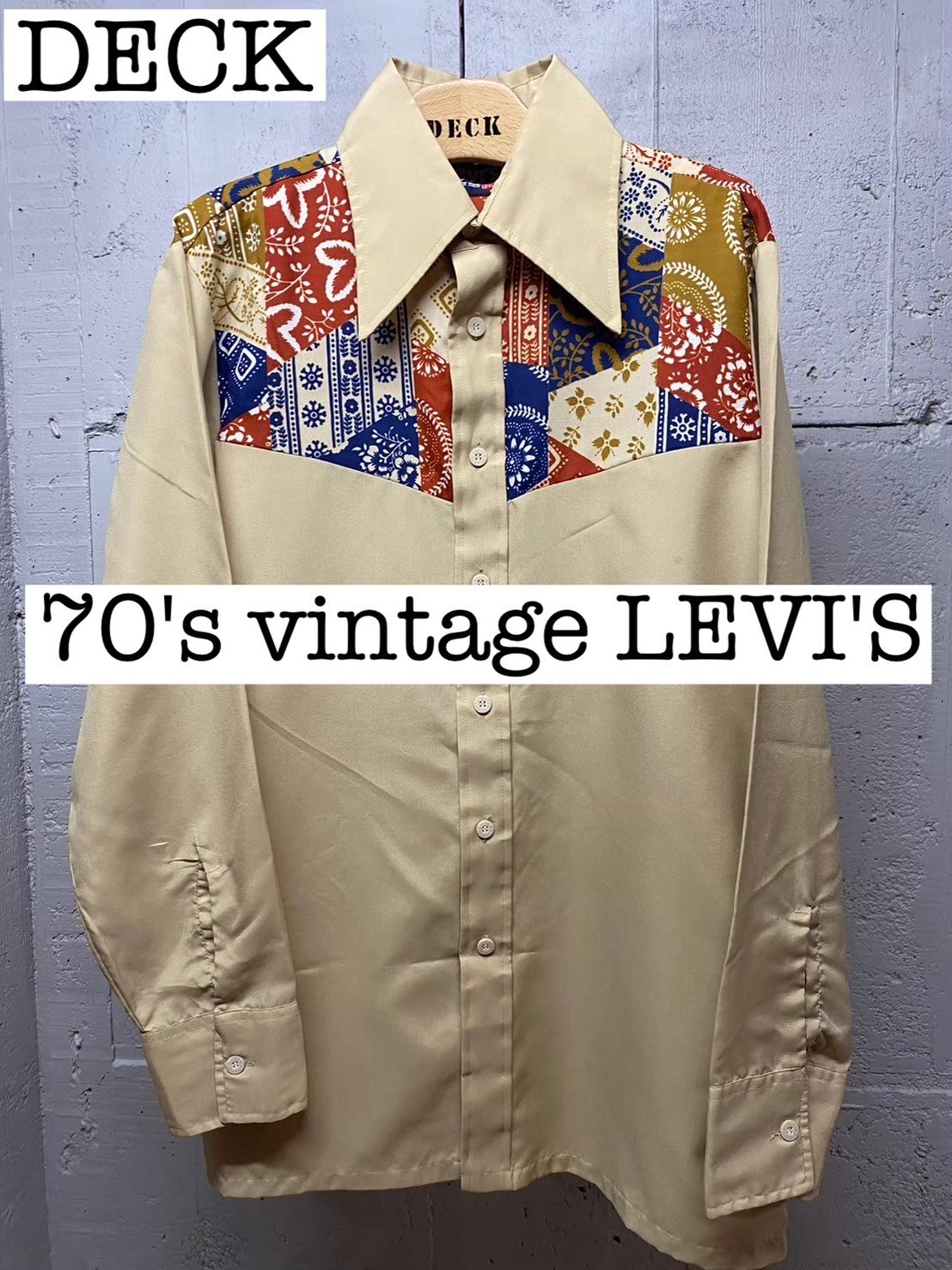 70s vintage リーバイス ネイティブ柄 三角タグ ポリエステルシャツ