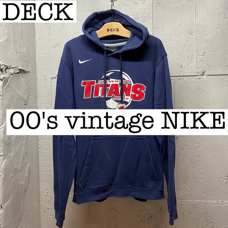 00s vintage NIKE 黒タグ パーカー フーディ ネイビー サッカー