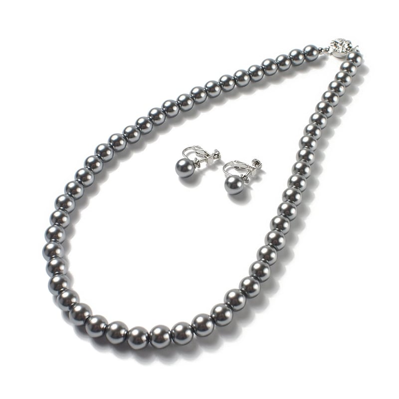 グレー真珠ネックレス★8mm-11mm★金具SILVER925 フォーマル グレー パール 真珠 8mm珠 46cm ネックレス ピアス 2点