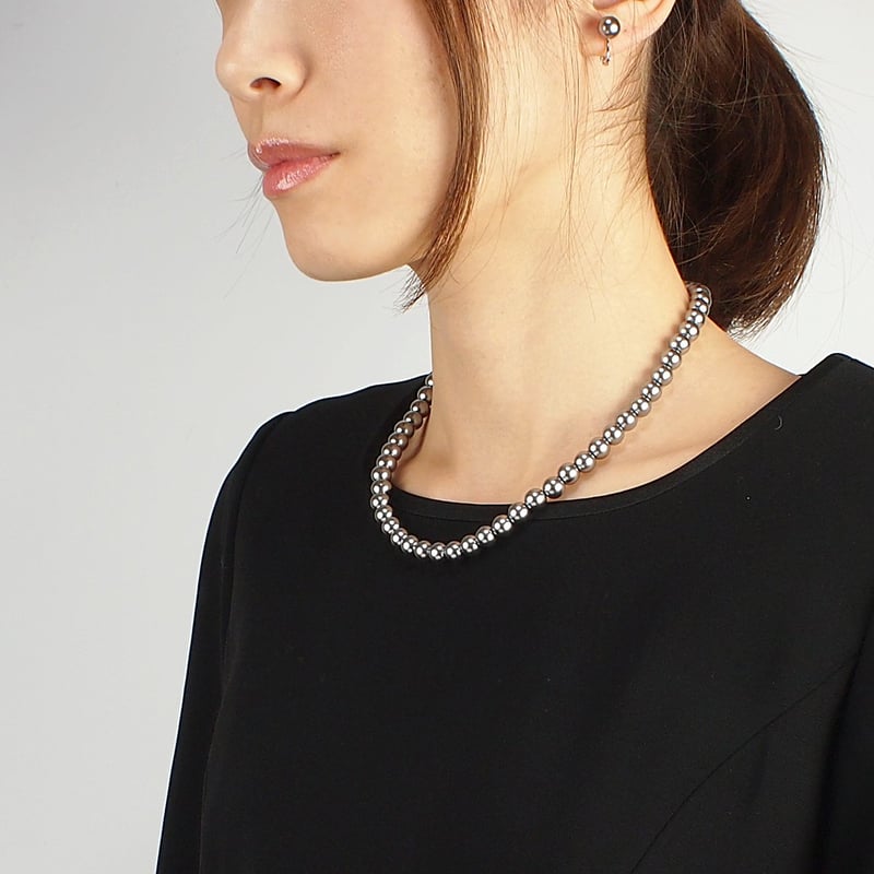 フォーマル グレー パール 真珠 8mm珠 46cm ネックレス ピアス 2点