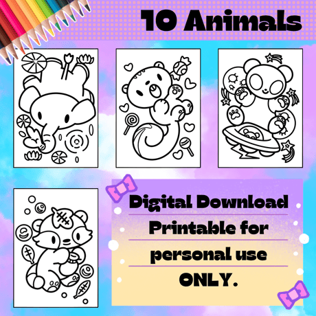 10 Kawaii Animals ぬりえ