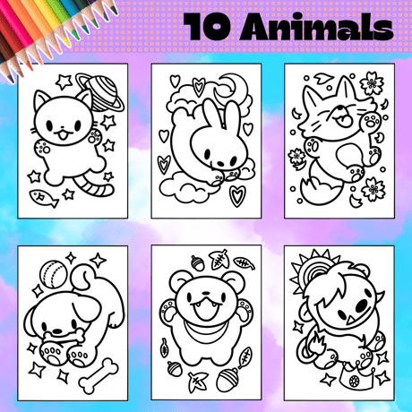 10 Kawaii Animals ぬりえ
