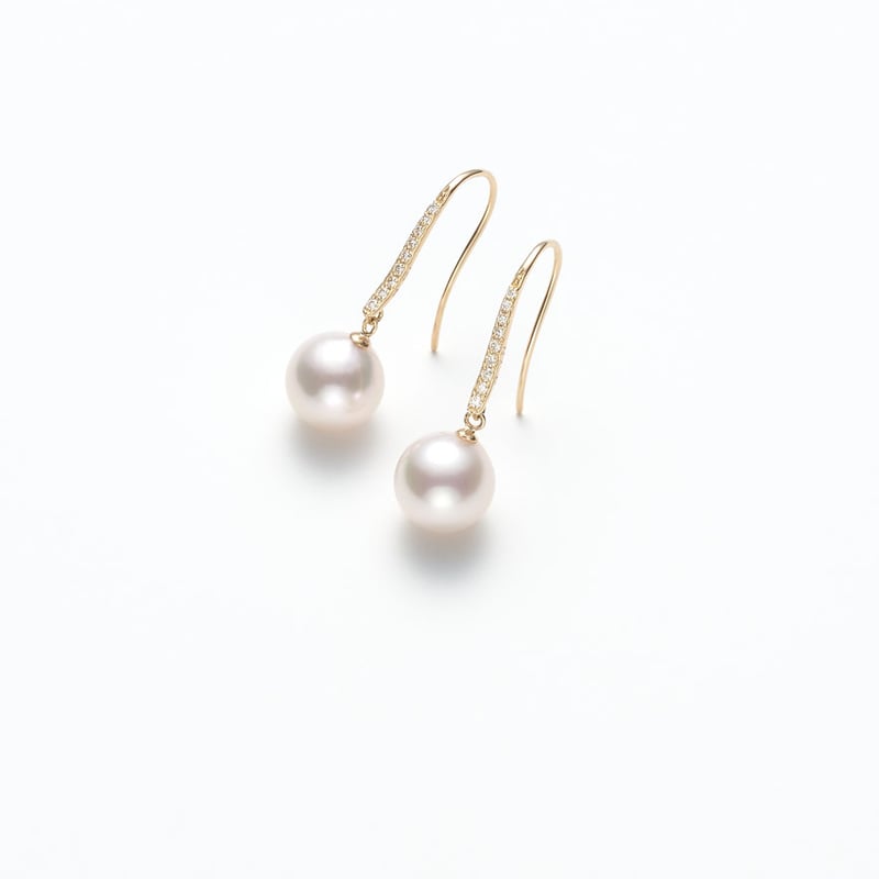 No.93 K18YGアコヤ真珠ピアス 8.5㎜/D-0.08ct | Beプラス