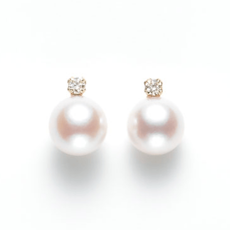 No.35　K18 アコヤ真珠ピアス　6.0㎜珠　D=合計0.08ct