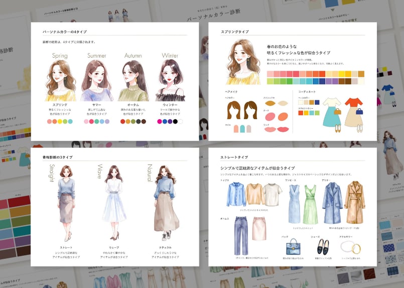 パーソナルカラー&骨格診断解説シート【Canvaテンプレート】全22ページ