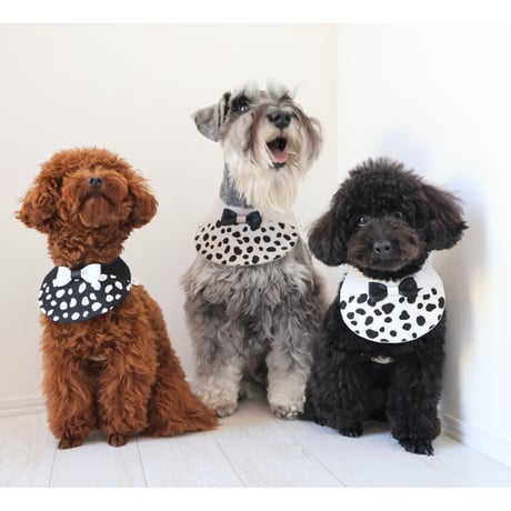 【ダルメシアン×リボン WHITE】dog bib（L)