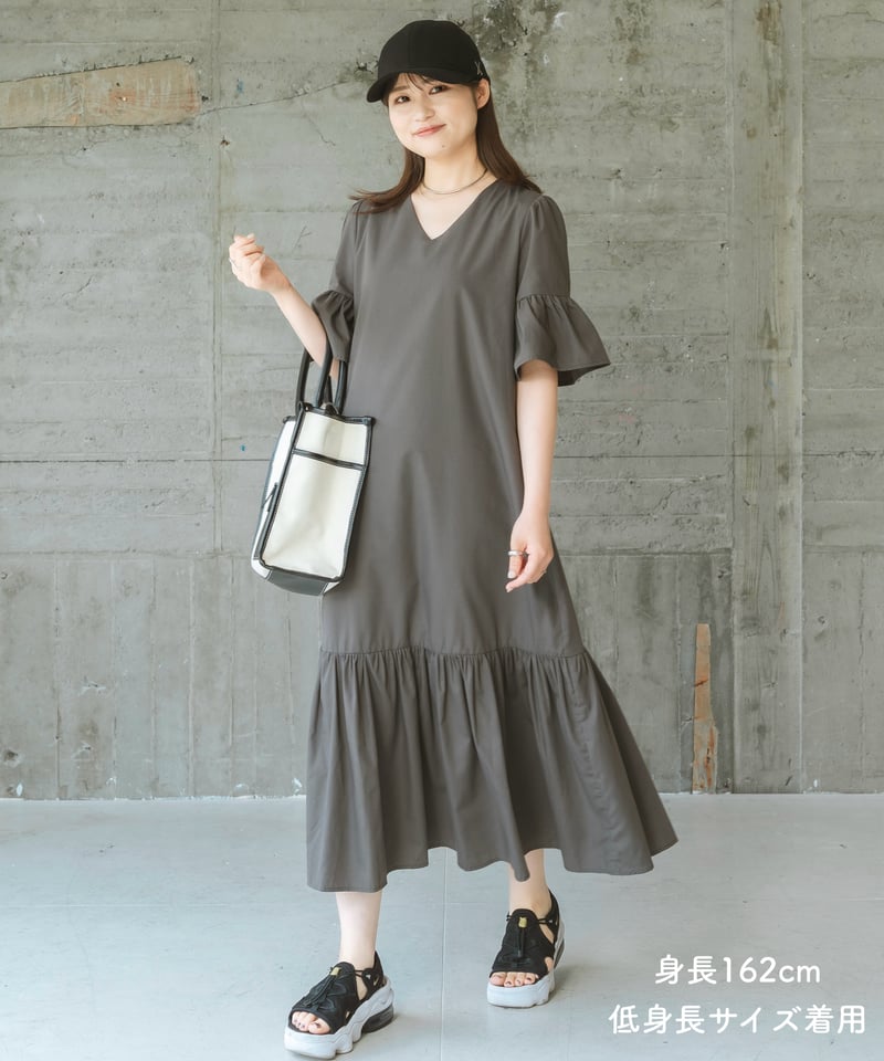 【90size】フリル袖ワンピース 袖フリルワンピース（マキシ・ロングワンピース） | Eprouve
