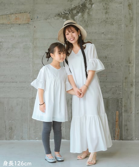 【キッズ】袖フリルワンピース