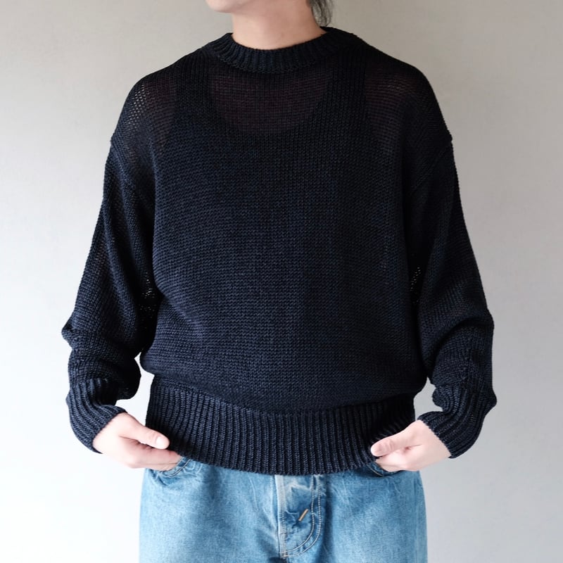 MEIAS / LINEN LOW GAUGE PULL OVER (NAVY) | OVAL