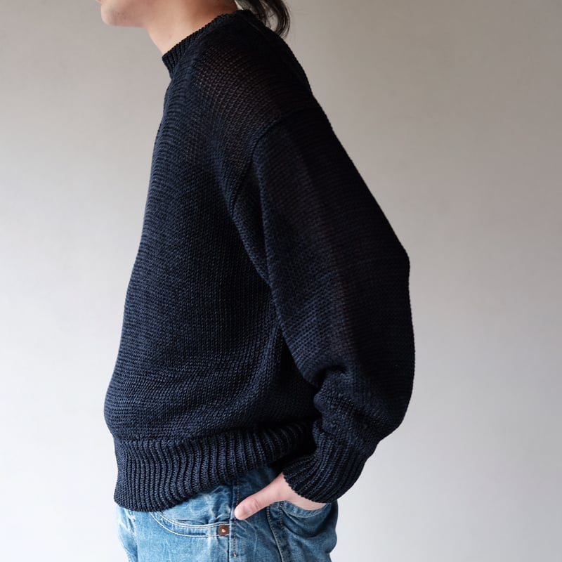 MEIAS / LINEN LOW GAUGE PULL OVER (NAVY) | OVAL
