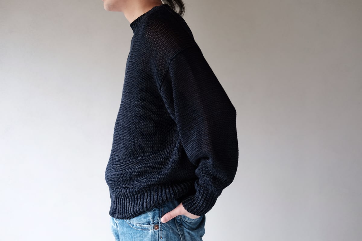 MEIAS / LINEN LOW GAUGE PULL OVER (NAVY) | OVAL