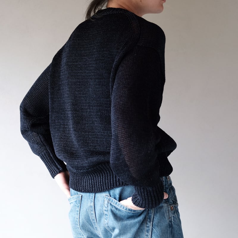 MEIAS / LINEN LOW GAUGE PULL OVER (NAVY) | OVAL