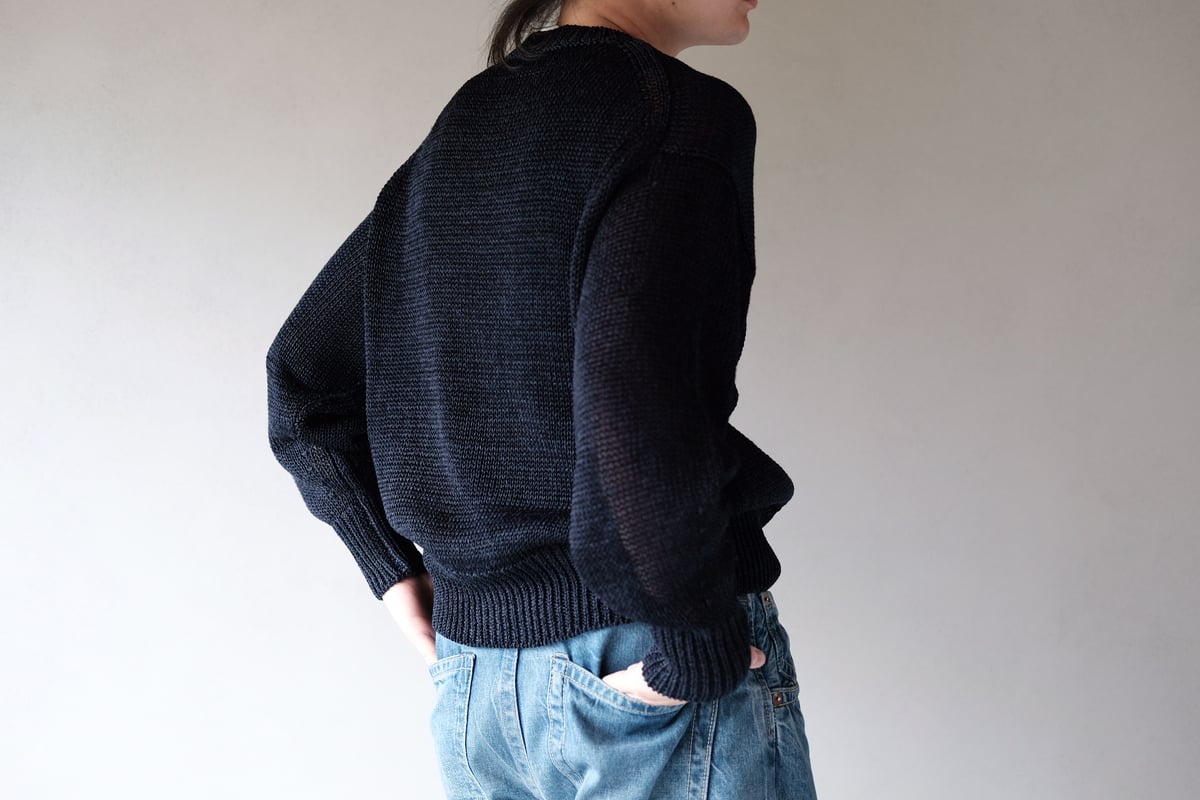 MEIAS / LINEN LOW GAUGE PULL OVER (NAVY) | OVAL