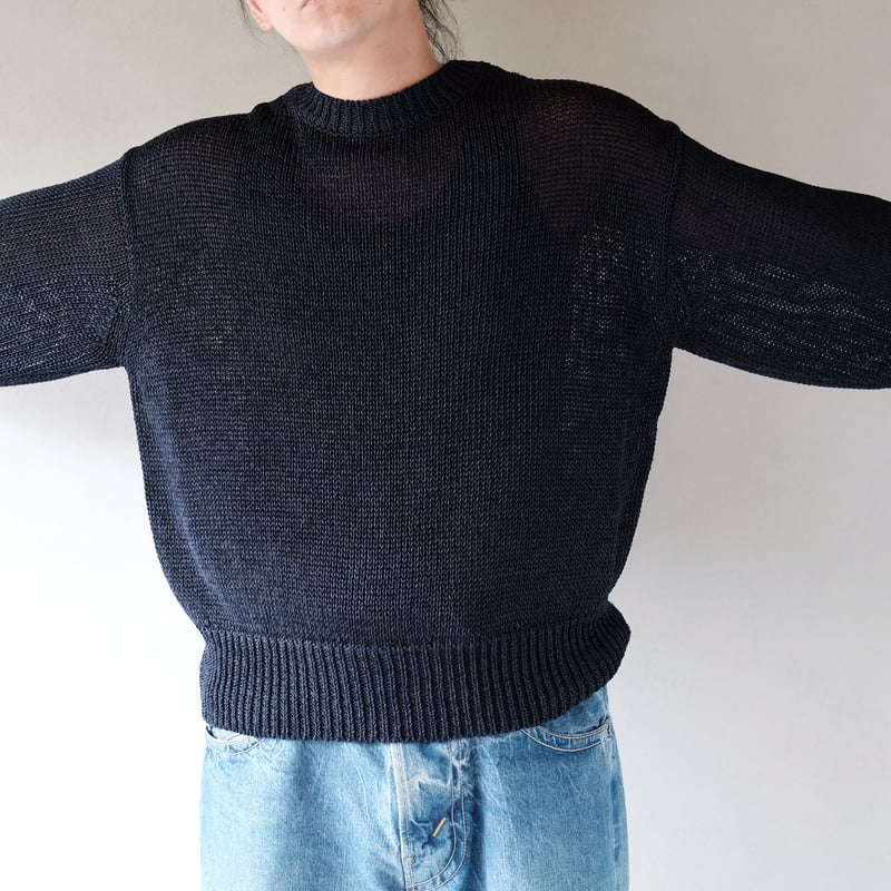 MEIAS / LINEN LOW GAUGE PULL OVER (NAVY) | OVAL