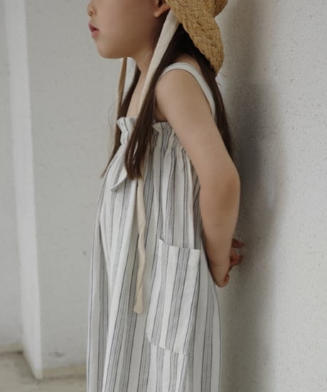 stripe salopette / white