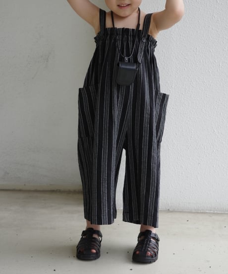 stripe salopette / black