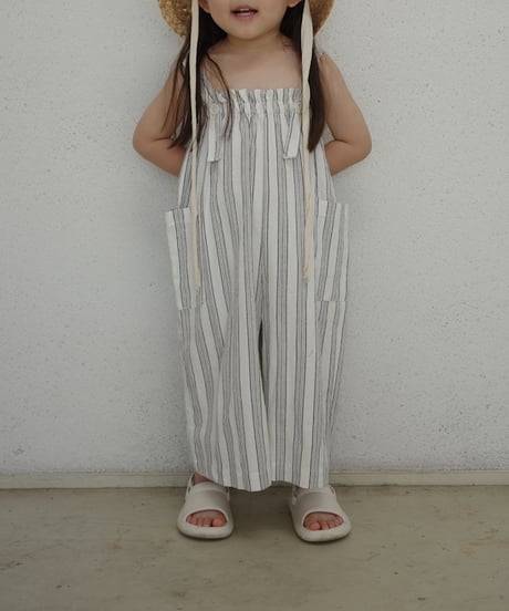 stripe salopette / white