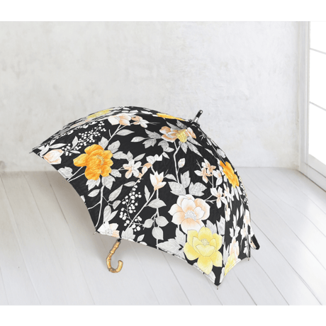 アンティーク着物のリメイク日傘（オレンジ花柄）　Antique kimono remake parasol (orange floral pattern)