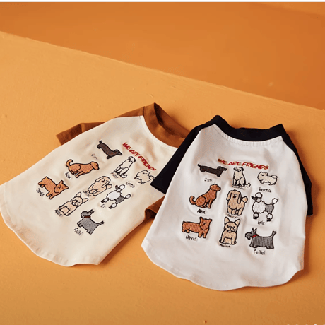 犬刺繍ラグランTシャツ