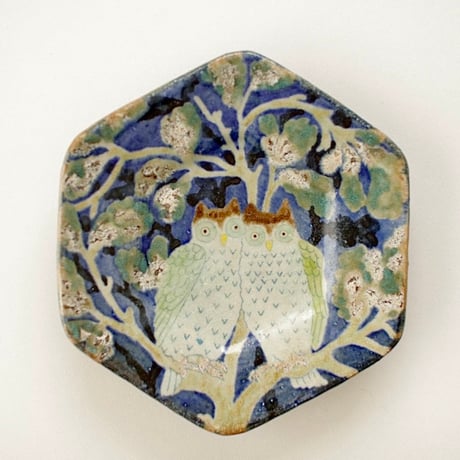 Hexagon plate / Two owls