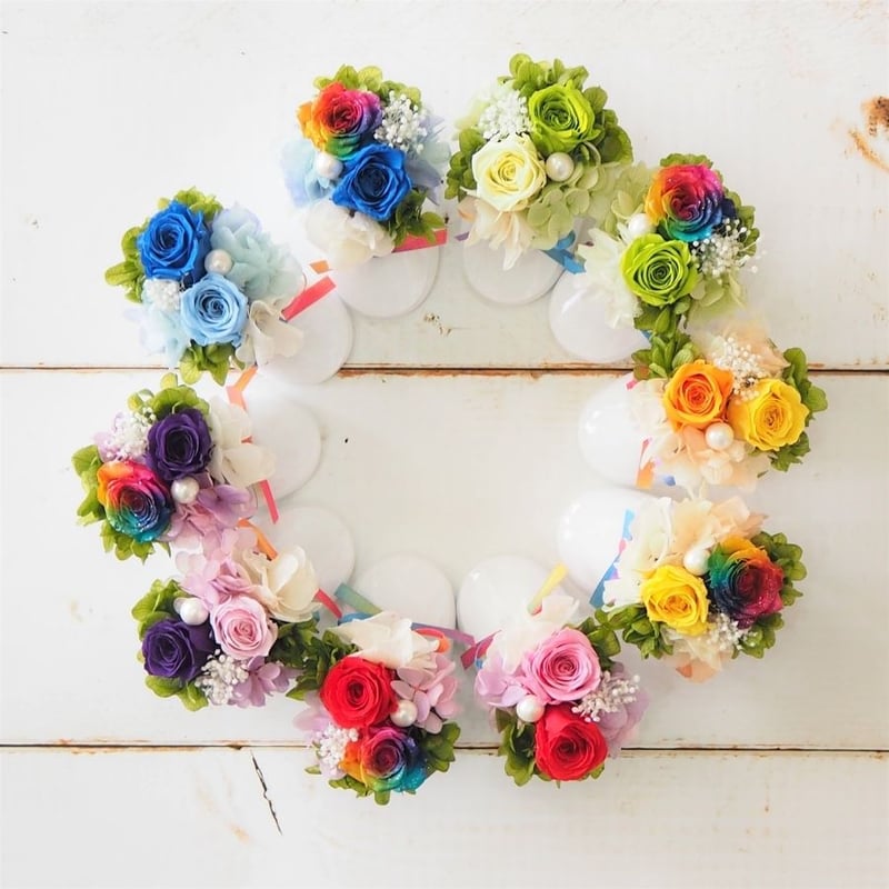 名入れ】プリザーブドフラワー レインボーローズ ベビーシューズ