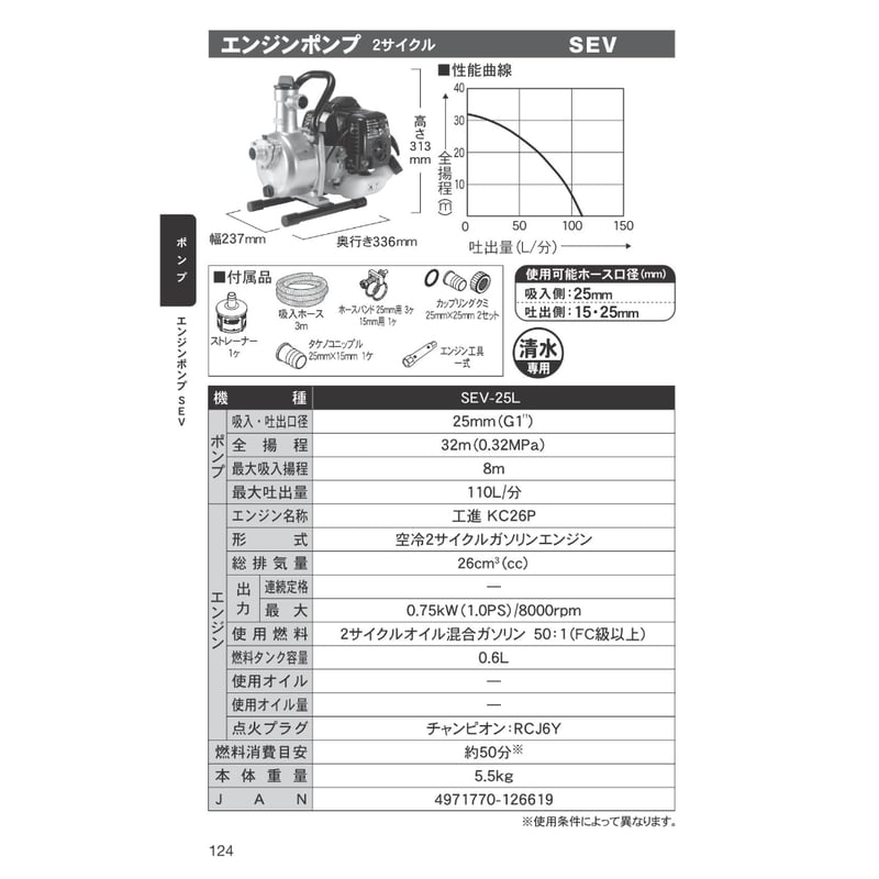 工進(KOSHIN) ハイデルスポンプ SEV-25L 2サイクル エンジン