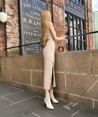 ハイネック片側スリットマキシワンピース beige