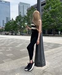 クロップド丈配色ボーダーニット  black