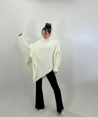ポンチョリブニット【white】