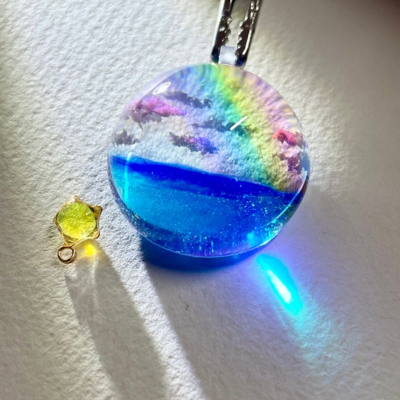 受注制作】made-to-order空レジン-海に架かった虹(L size) ※半球 | A