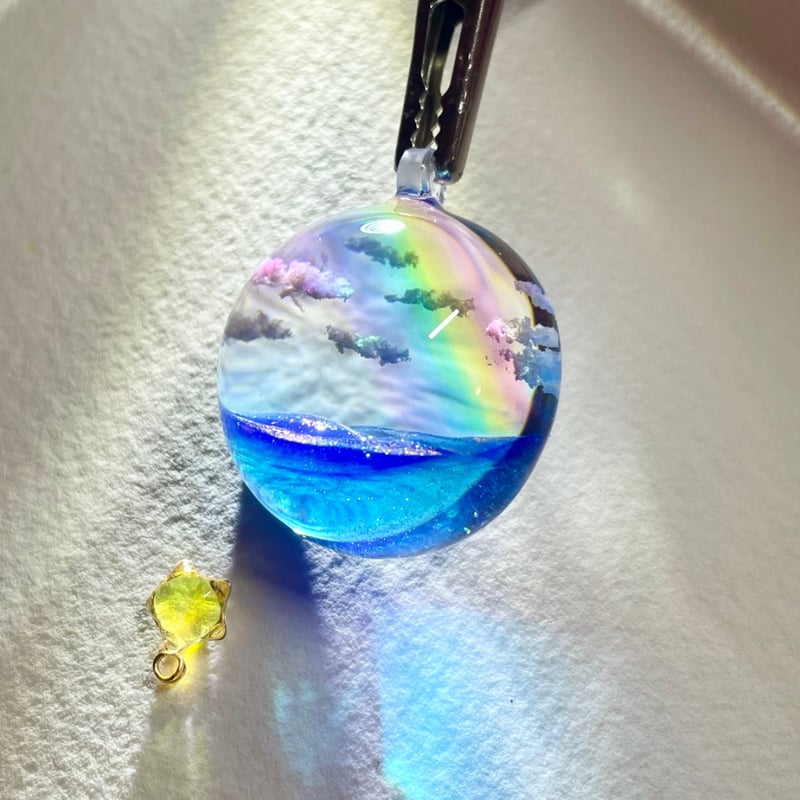 受注制作】made-to-order空レジン-海に架かった虹(L size) ※半球 | A