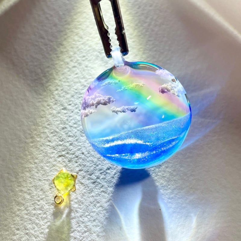 受注制作】made-to-order空レジン-海に架かった虹(L size) ※半球 | A
