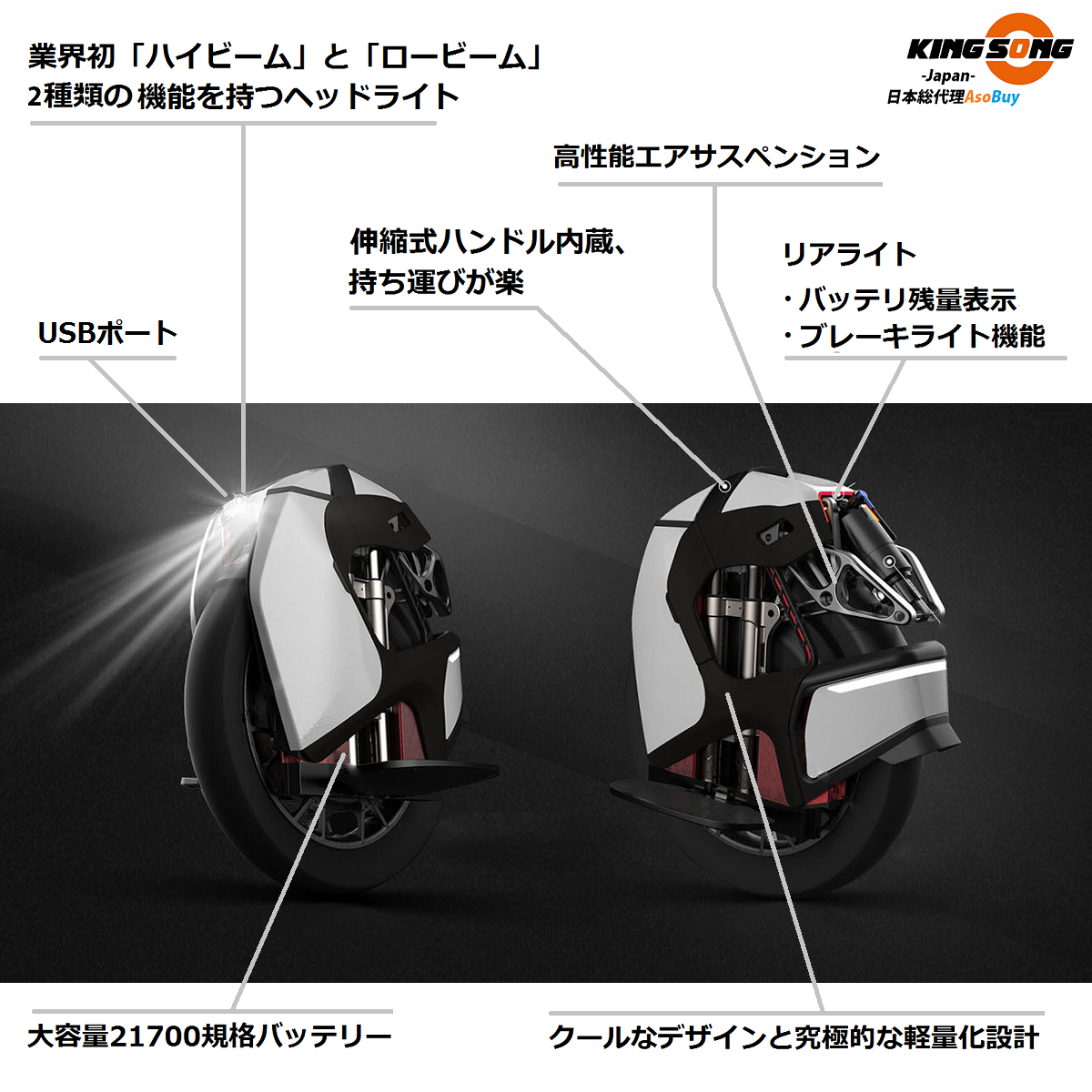 KINGSONG KS-S18 電動一輪車　セグウェイ 電動一輪車 】【時速50km/h・サスペンション搭載】KS-S18 一輪