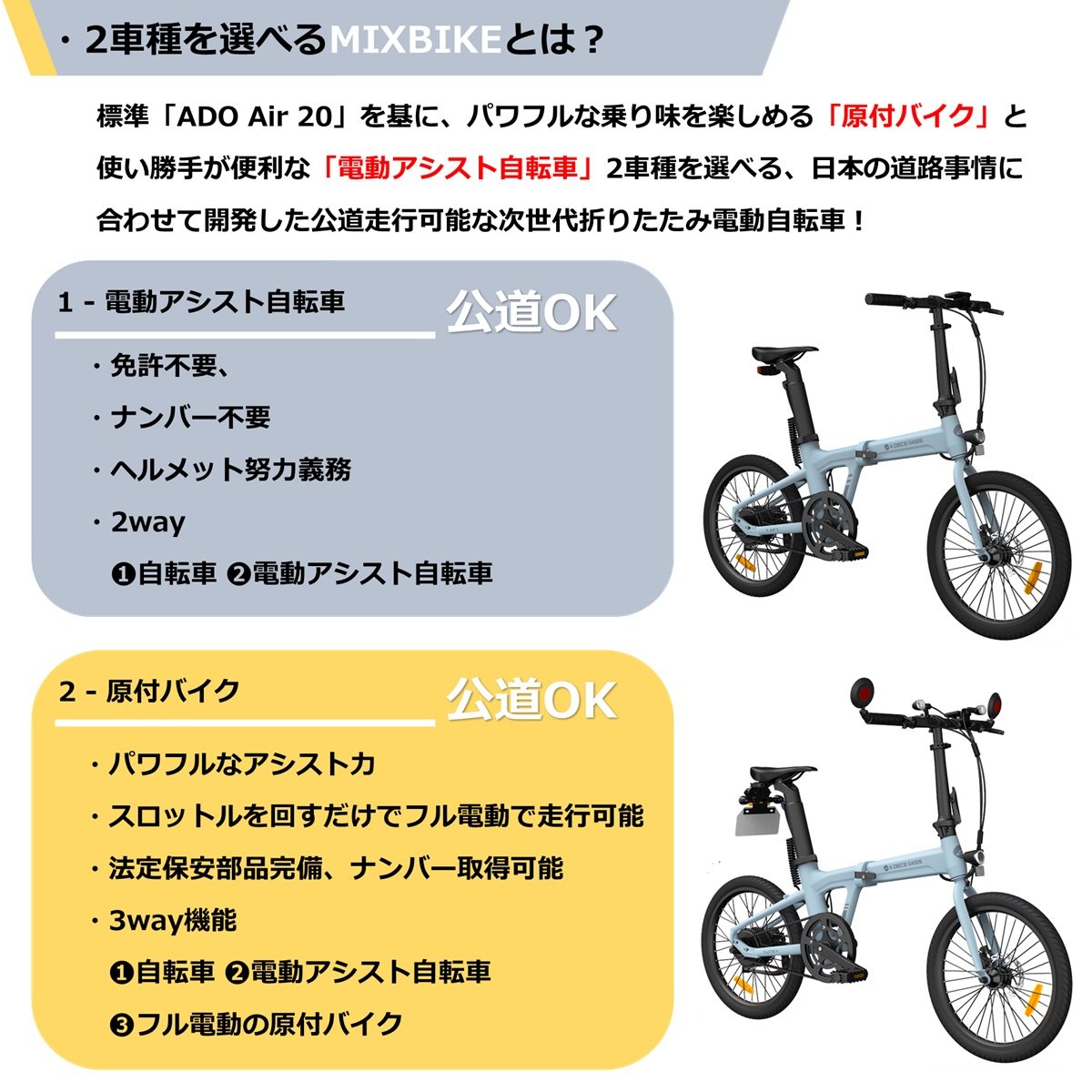 ado air 20 mixbike 電動アシスト自転車　折りたたみ ADO Air 20 折りたみ電動アシスト自転車