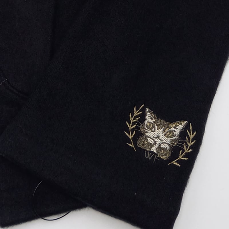 ダヤン スマホ対応 導電糸刺繍付き レディース 手袋 ほおづえ 黒色