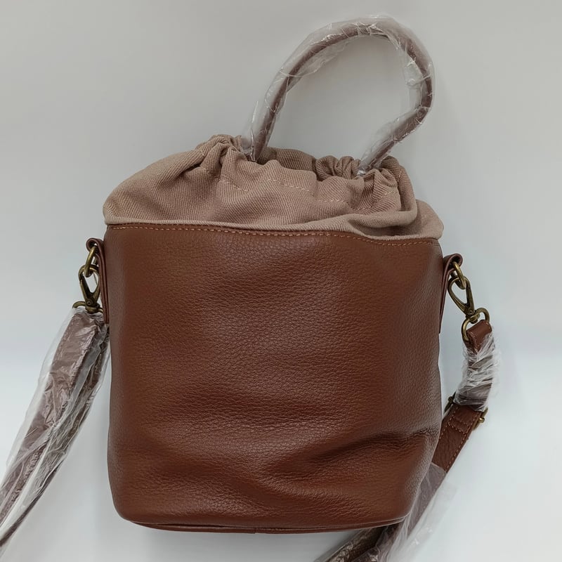 ダヤン レザーコンビ ミニ 巾着ショルダーバッグ 茶 | 秀和美術本店 わ