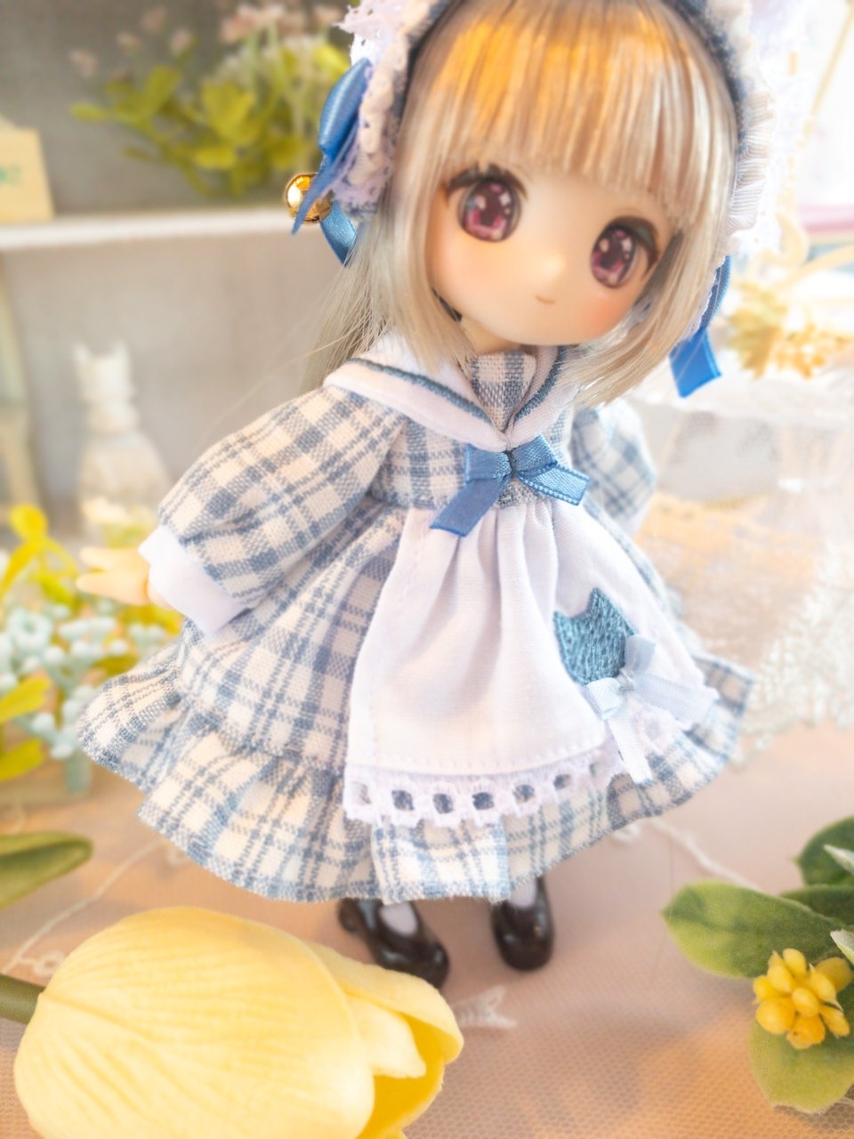 白猫の水色チェックセーラーワンピース【オビツ11/ピコニーモP】 | elmomon