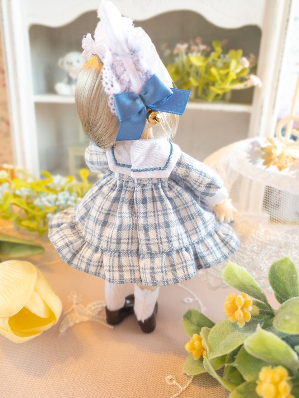 白猫の水色チェックセーラーワンピース【オビツ11/ピコニーモP】 | elmomon