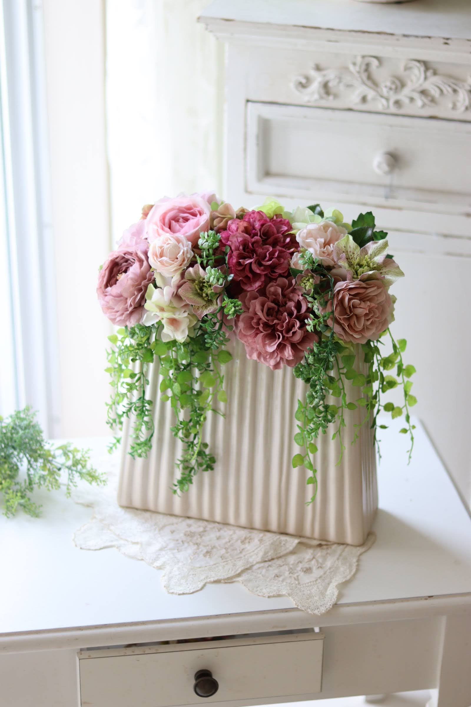 アーティフィシャルフラワー アレンジメント✨80cm アーティフィシャルフラワーのワンサイドアレンジ | Florism Angelika