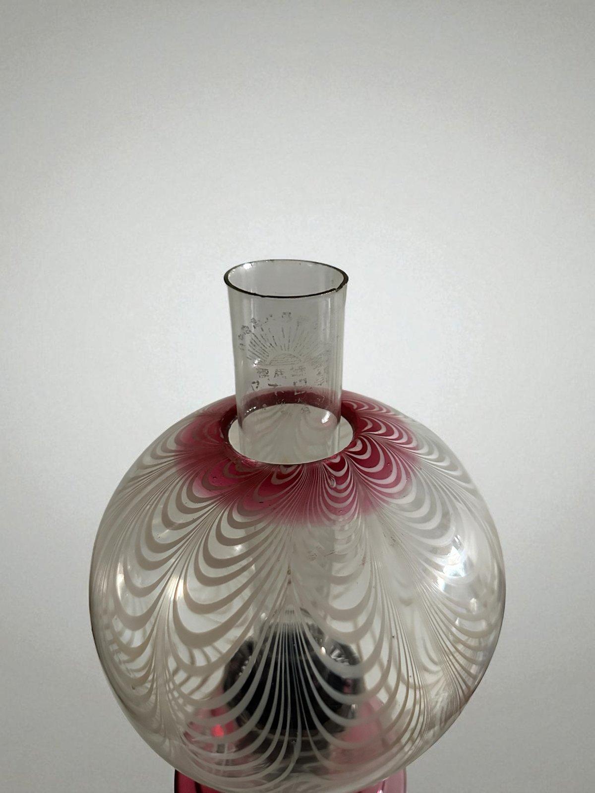 武】明治～大正時代 赤色ガラス オイルランプ 切子 乳白 武】明治