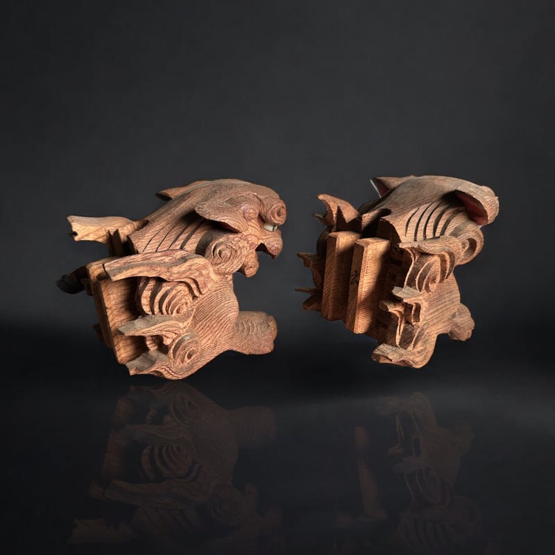 狛犬 小 木彫×2体 | 古物屋次元 オンラインショップ