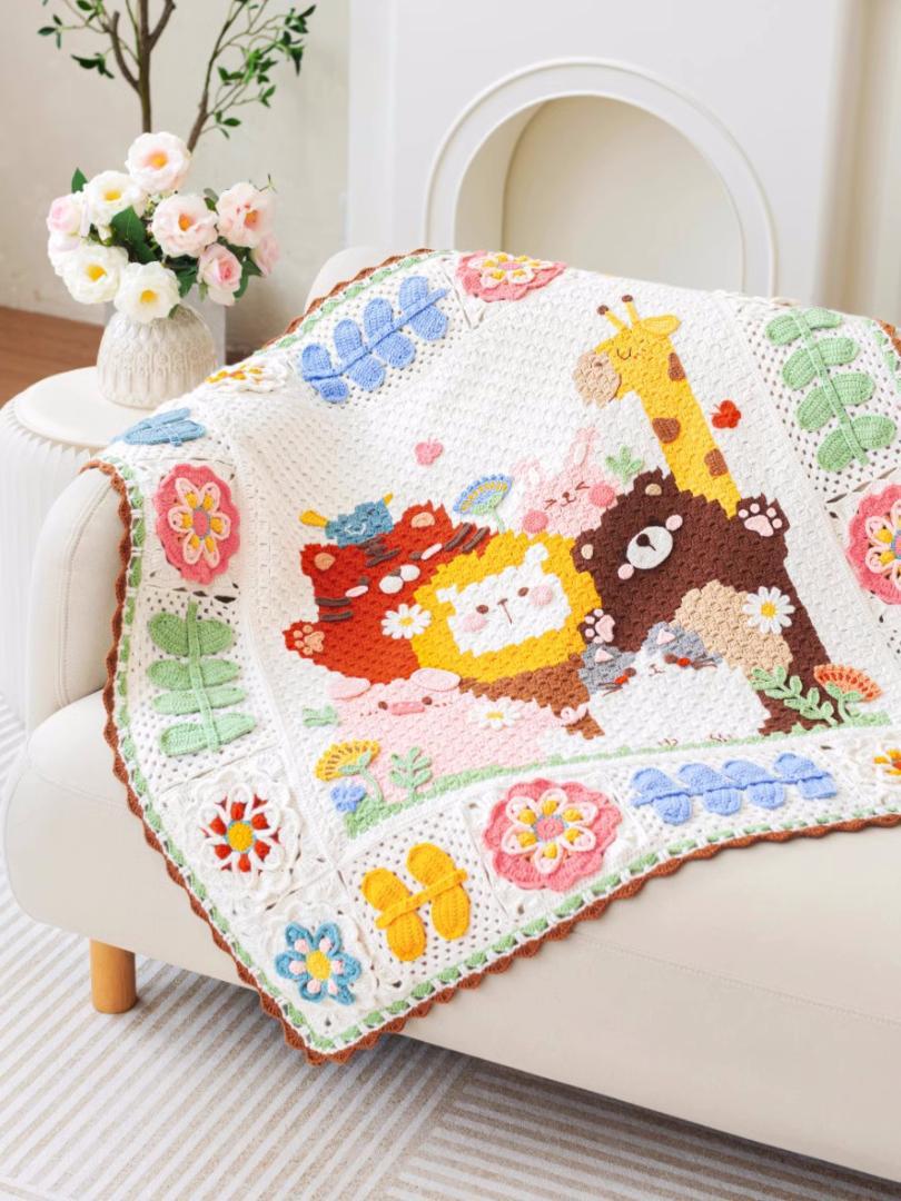 ハンドメイド可愛い 動物 ガーデン ブランケット 手編みレシピ 作り方
