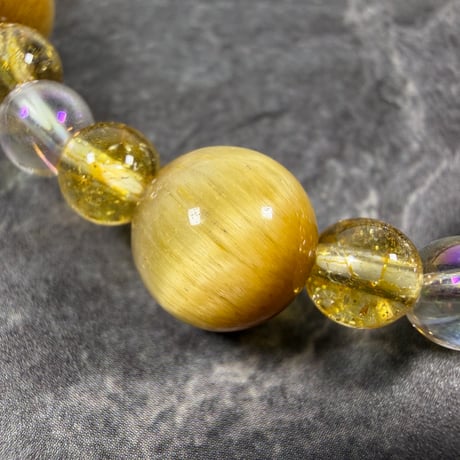 【霊視ナターシャオリジナル】金色の決断力・豊かさを呼ぶブレスレット【ハニータイガーアイ・シトリン・アクアオーラクォーツ】