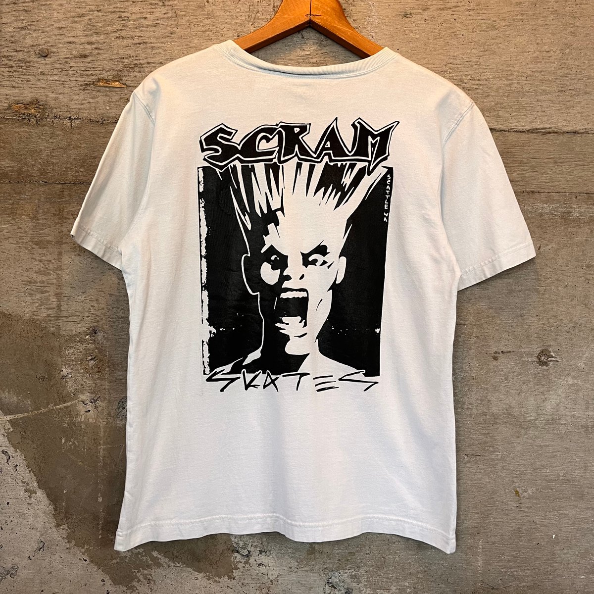 SCRAM×VINTAGEシルクスクリーンプリントTシャツ 水色 size S | COZY 