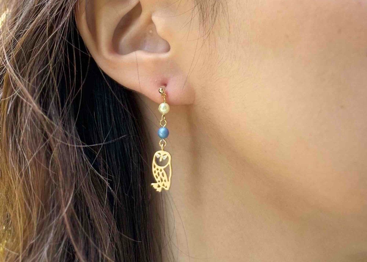 モチーフピアス67 フクロウ・ストーン（イヤリング変更可） | on