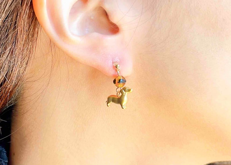 モチーフピアス54 ダックスフント（イヤリング変更可） | on