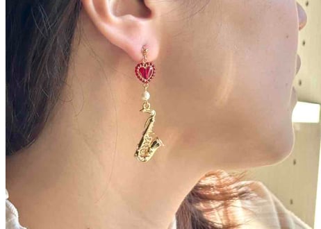 クラシカルビーズ×モチーフピアス40 サックス-5（イヤリング変更可）