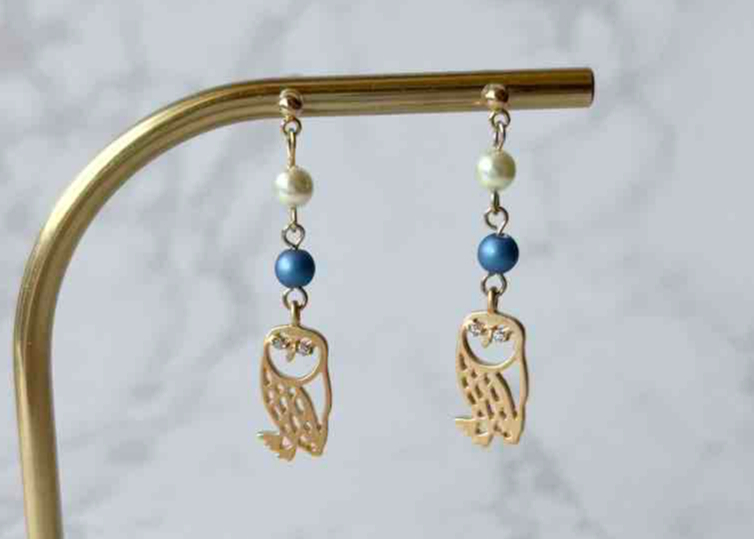 モチーフピアス67 フクロウ・ストーン（イヤリング変更可） | on.cloud