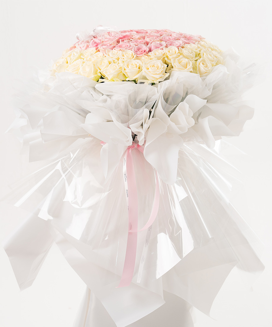 お花畑の花束ヘアゴム ハンドメイド レジン ホワイト ピンク ブーケ ハート 白 100本ピンク&ホワイトハートブーケ | VANITAS FLOWER